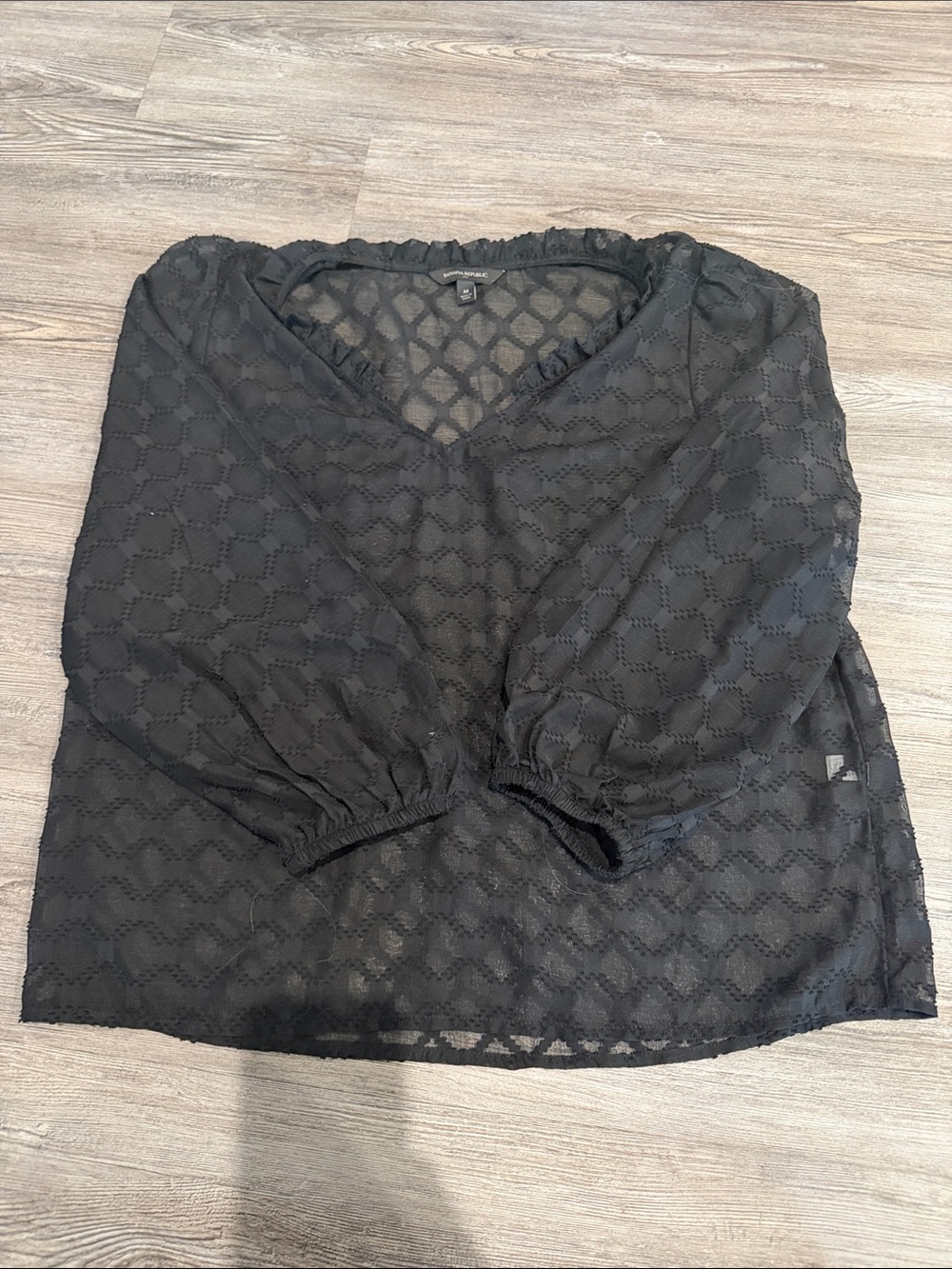 Banana Republic Black Sheer Geometric Lace V-Neck Blouse